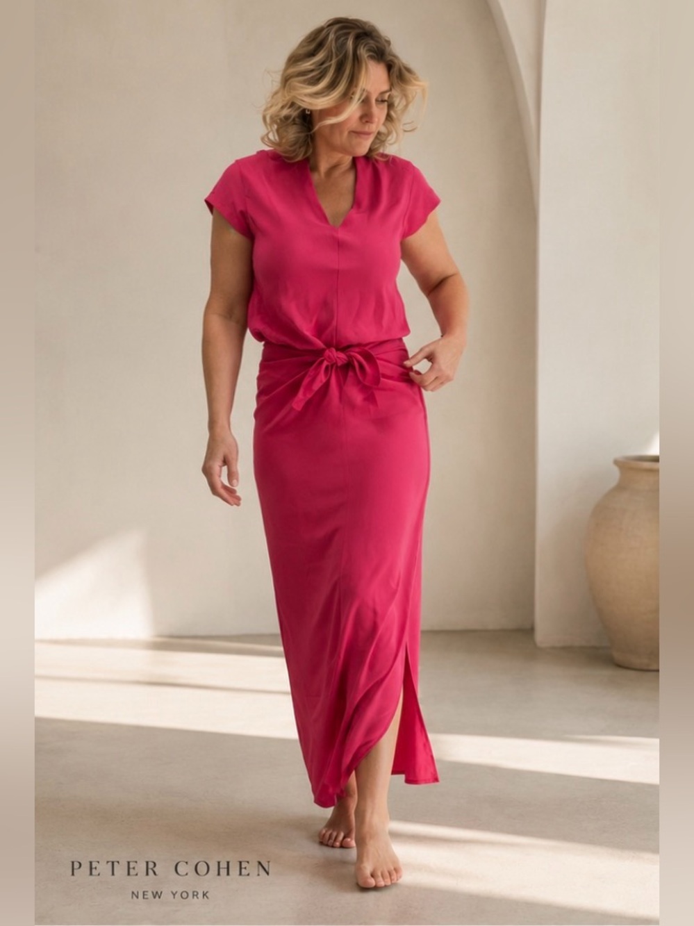 Peter Cohen New York Fuchsia Pink Tie-Waist Maxi skirt top set formal wow